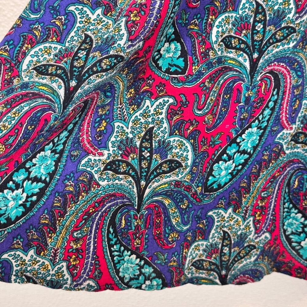 Vintage 1980s Blue Red Paisley Midi Skirt Women 6 Made USA Classic Pull On Retro - Picture 9 of 11